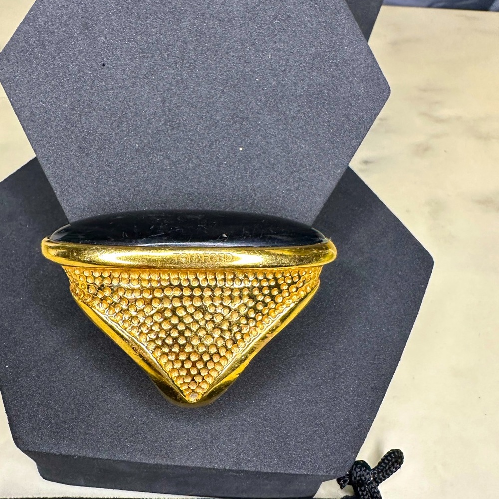 Tom Ford Cocktail ring. Black and gold ring. Size 7.5. Gold metal plated.